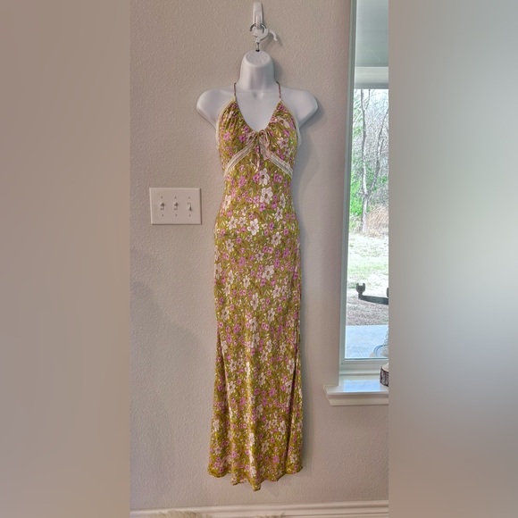 Free People All I wanted mustard yellow floral lace slip dress small - Picture 2 of 11